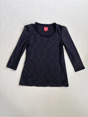 Deep Or Shallow Japanese Brand lace half sleeve tunic top black Size XS